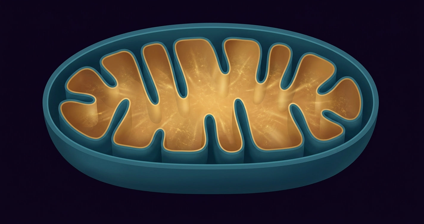 Sección de una mitocondria celular, central energética donde se produce ATP a partir de glucosa, ácidos grasos y aminoácidos
