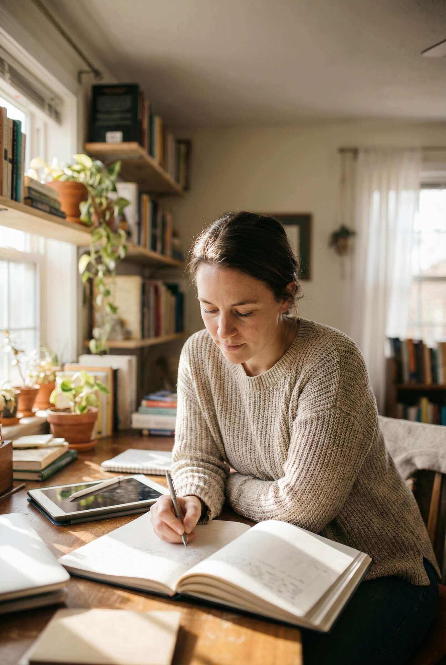 Pleniage l-teanina - Favorece un estado de relajación alerta y a mantener el foco sin somnolencia - escena mujer trabajando en oficina