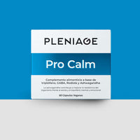 PLENIAGE PRO CALM con GABA Rhodiola y Ashwagandha. Contribuye a mejorar la resistencia al estrés y el equilibrio mental y emocional.