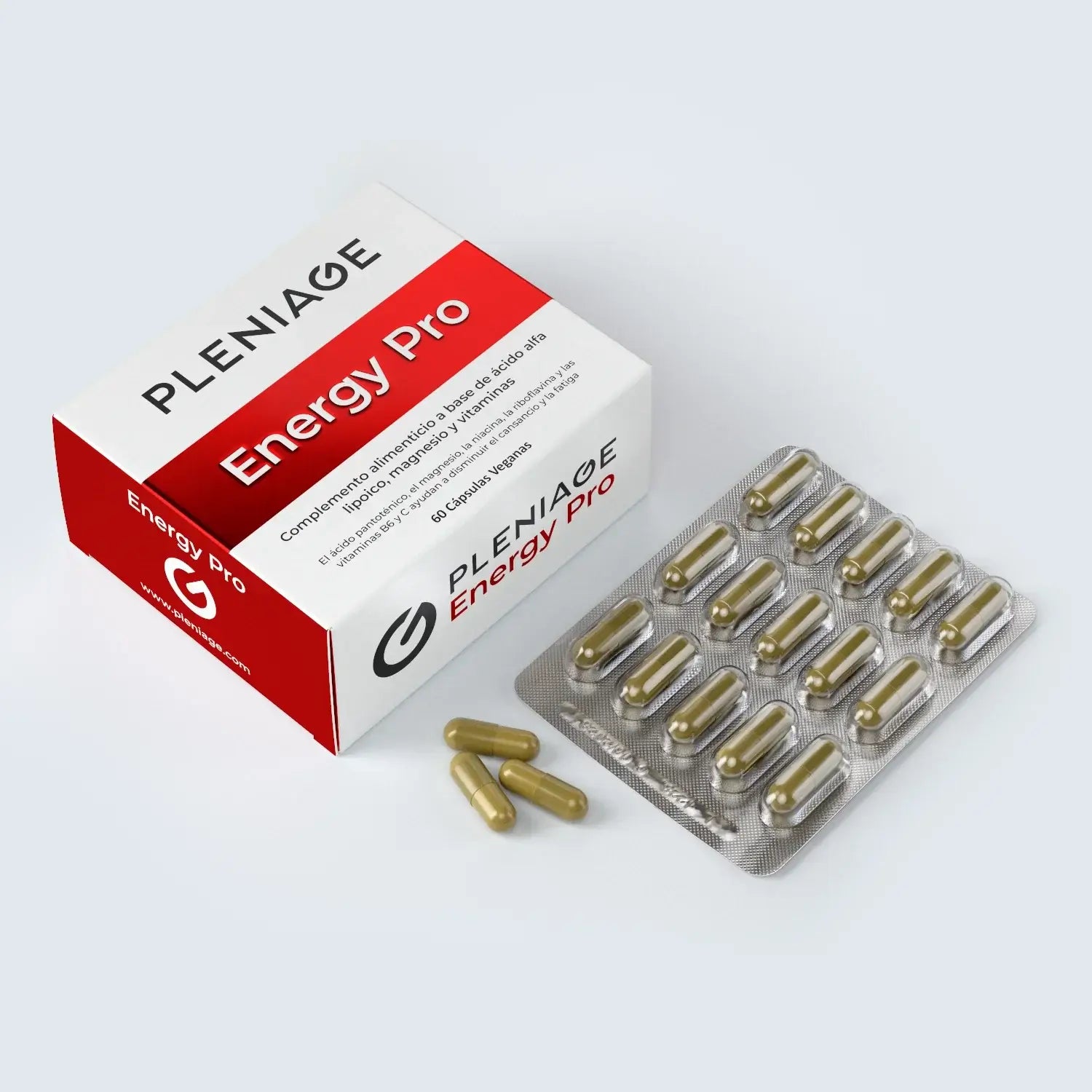 Pleniage energy pro complemento alimenticio suplemento, energia celular con magnesio citrato, niacina, acido riboflavina, vitaminas B6 y C para el cansancio y la fatiga.