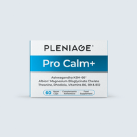 Pleniage Pro Calm Plus Ashwagandha KSM-66 Albion Magnesium Blisglycinate Chelate Theanine Rhodiola Vitamins B6 B9 B12