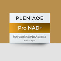pleniage pro NAD plus suplemento antiedad con resveratrol, NADH, berberina, vitamina C y acido hialuronico - 60 capsulas veganas - estuche frontal con fondo dorado