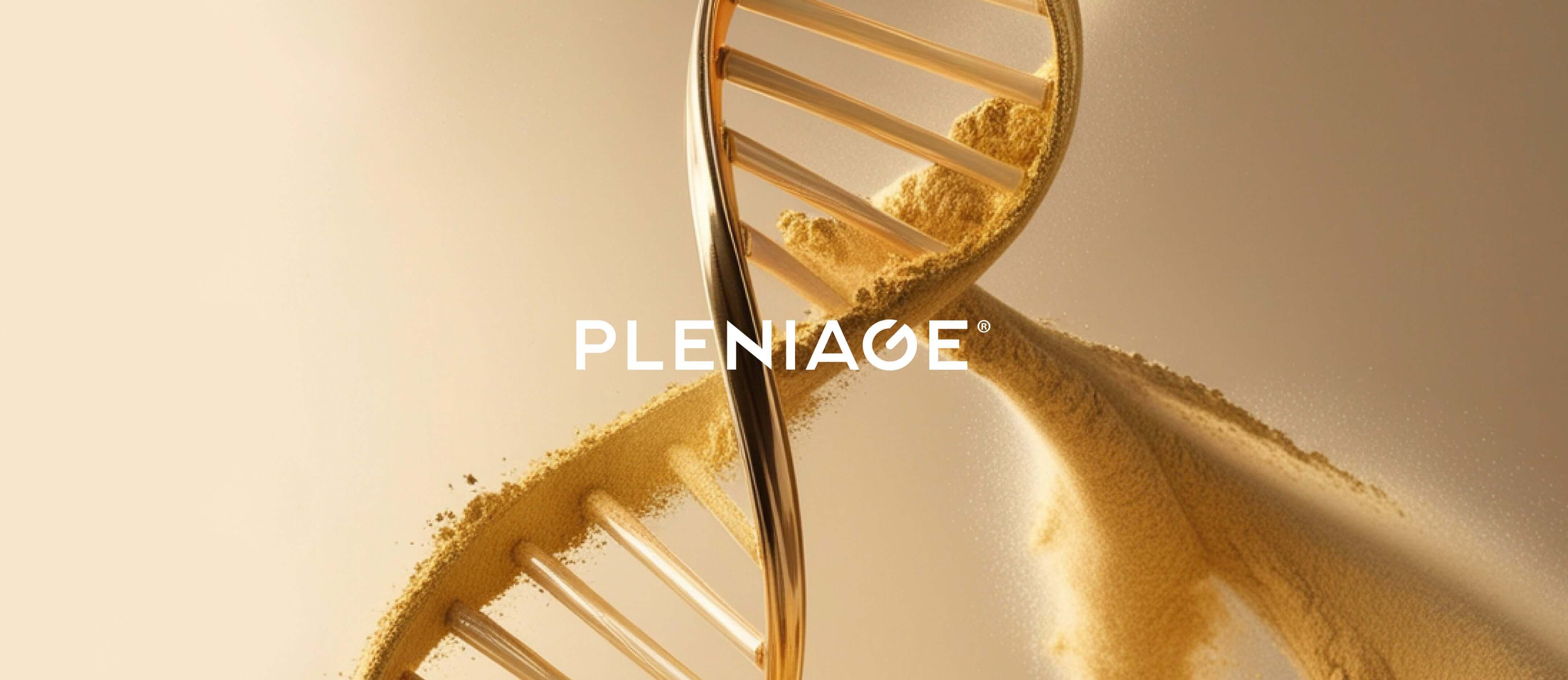 Pleniage es marca premium suplementos antiedad pioneros en productos NAD en España. Molecula de ADN con nutraceuticos apoyando la estructura.