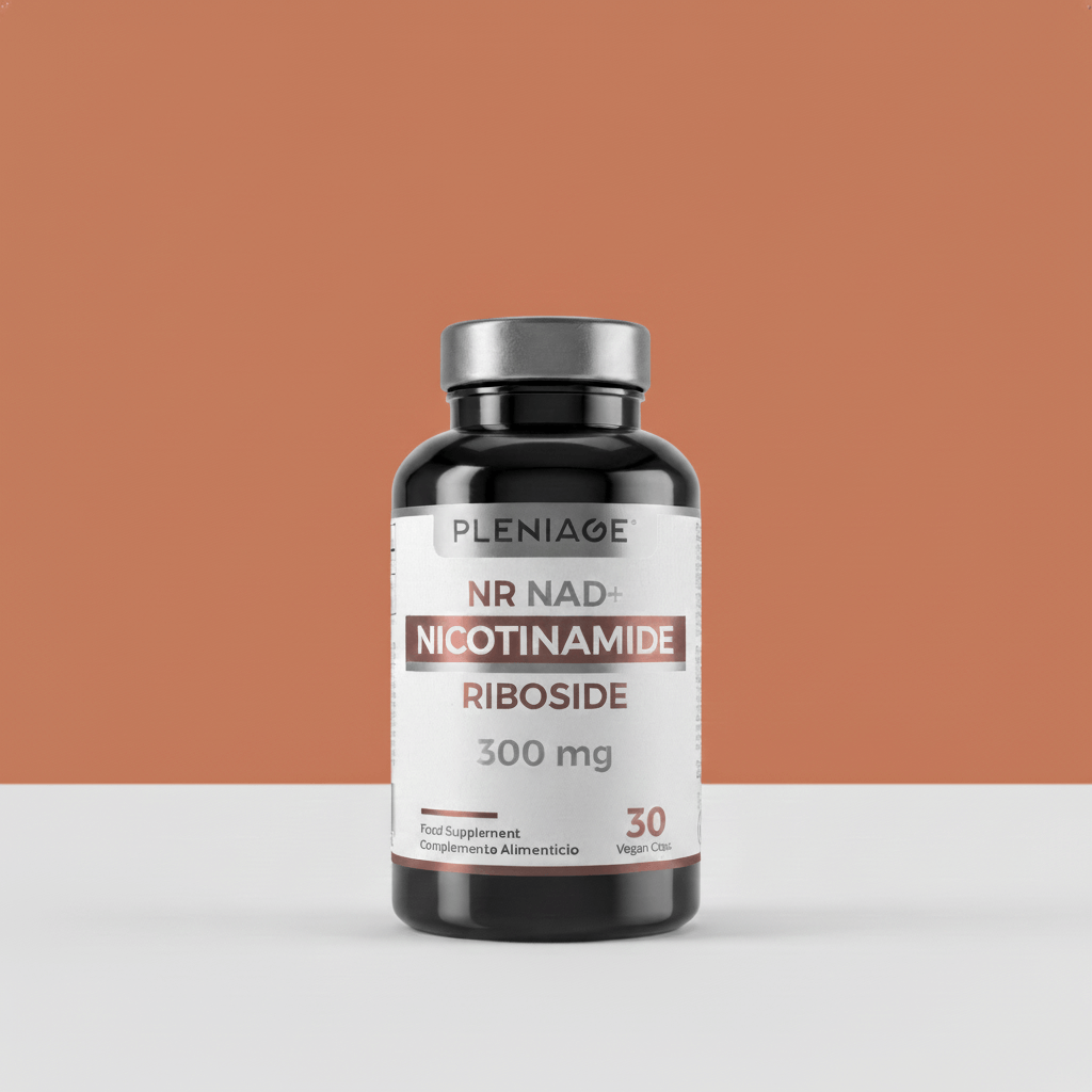 pleniage nr nad plus nicotinamida ribosido 300 mg 30 capsulas bote frontal fondo plano cobre