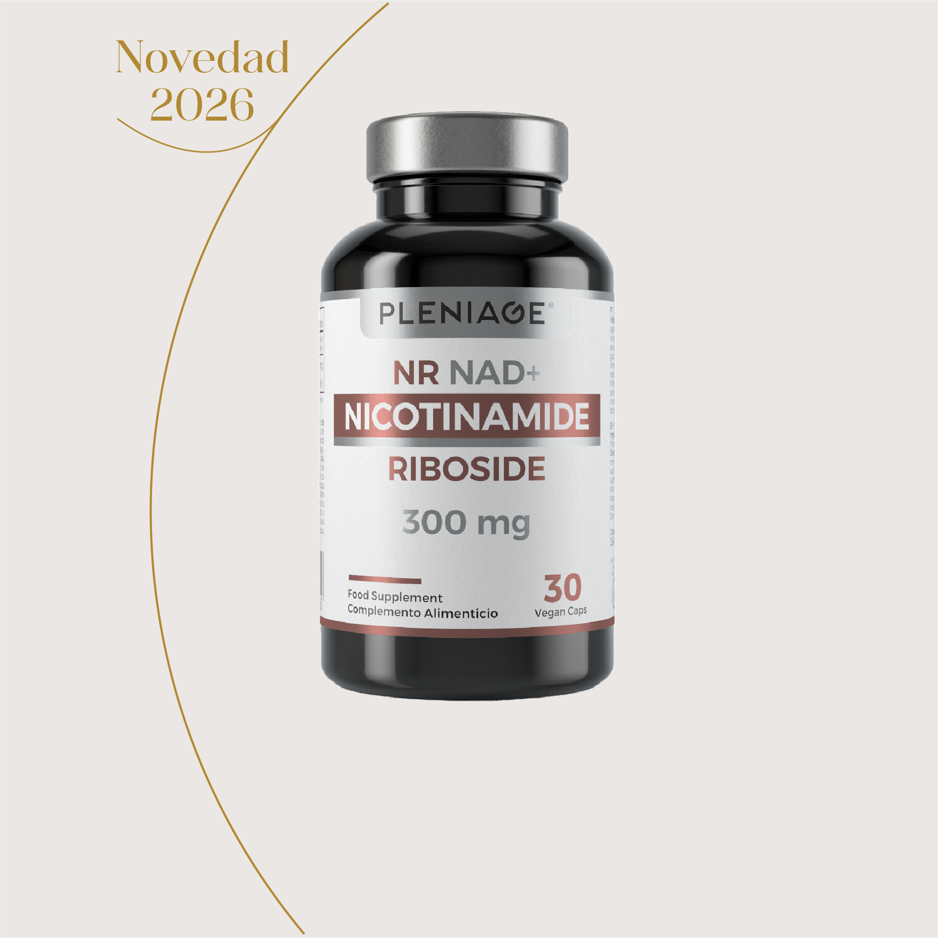 Pleniage NR NAD PLUS NICOTINAMIDA RIBOSIDO 300 mg 30 capsulas veganas Sin Gluten Sin Lactosa GMP Clean Label