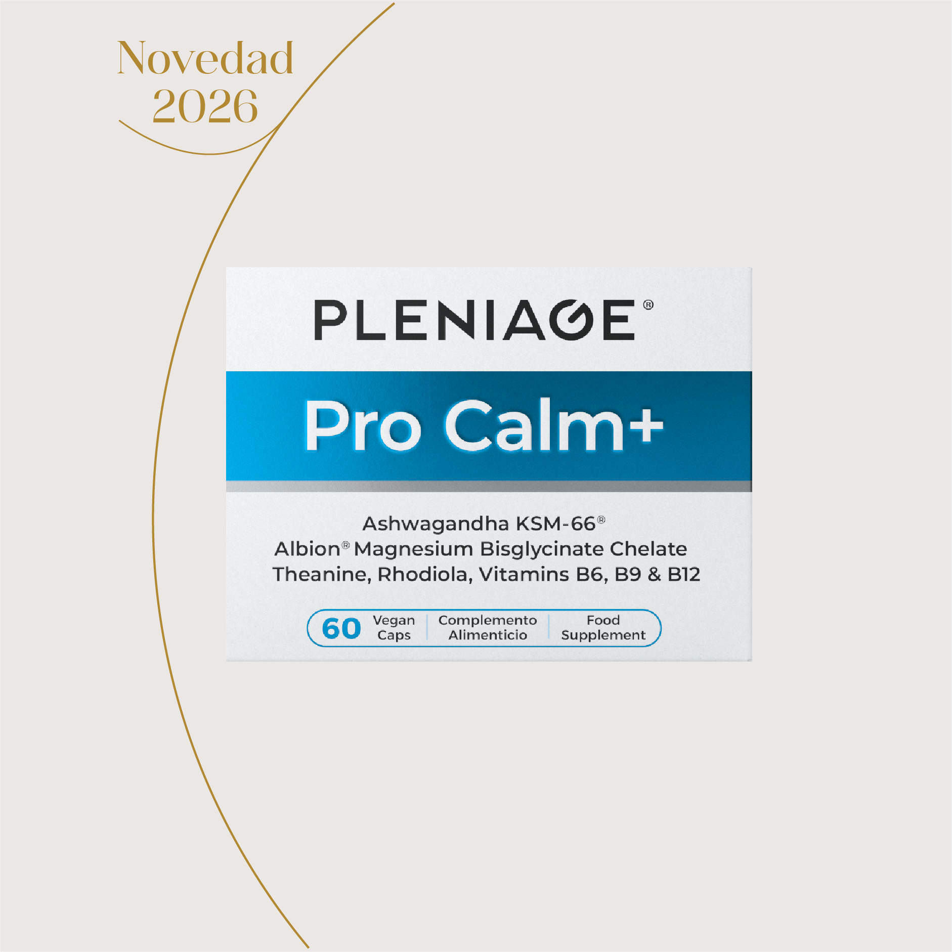 Pleniage Pro Calm Plus Ashwagandha KSM-66 Albion Magnesium Blisglycinate Chelate Theanine Rhodiola Vitamins B6 B9 B12 - Novedad 2026