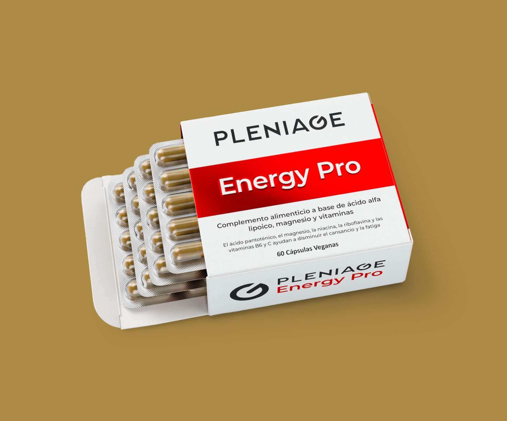 Pleniage energy pro complemento alimenticio suplemento, energia celular con magnesio citrato, niacina, acido riboflavina, vitaminas B6 y C para el cansancio y la fatiga - fondo dorado