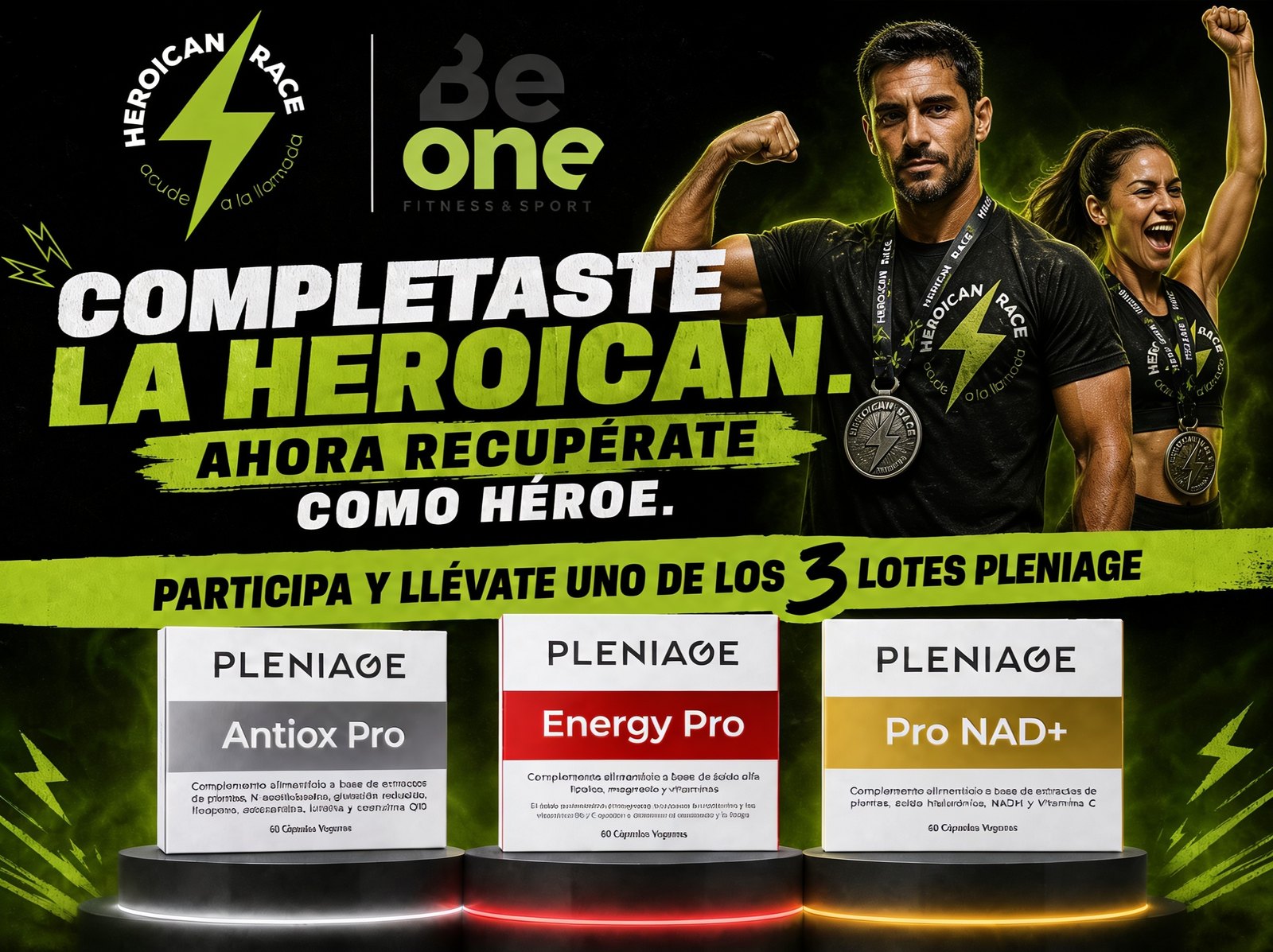 Completaste la Heroican Race. Participa y llévate uno de los 3 lotes Pleniage: Antiox Pro, Energy Pro y Pro NAD+.